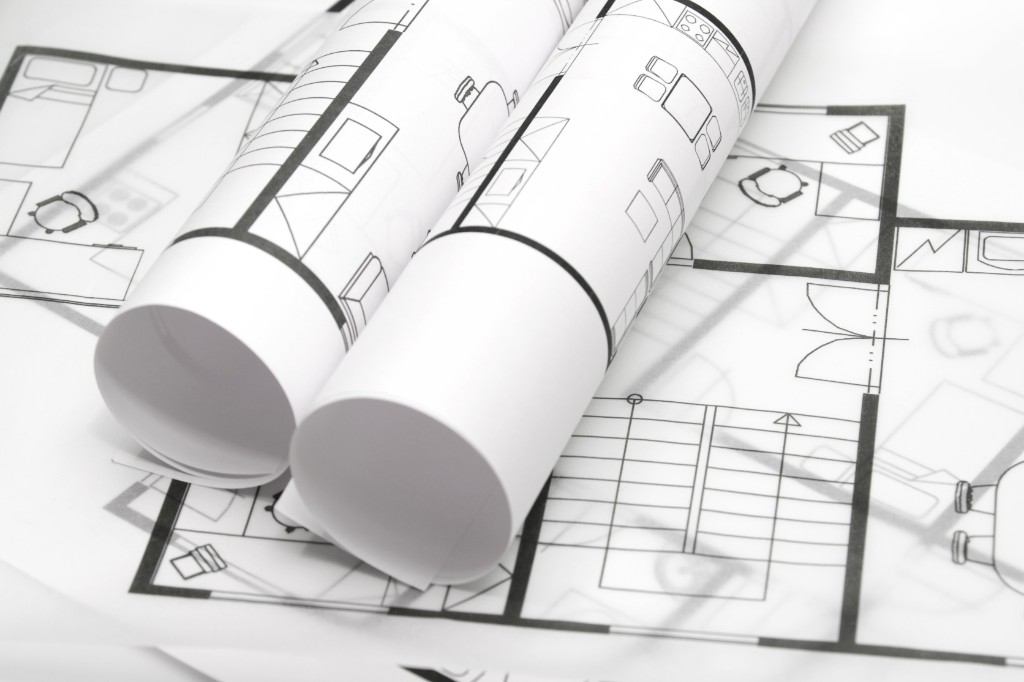 Rolled architectural plans